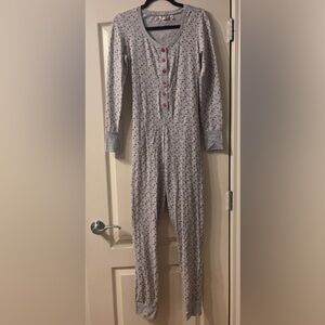 La Vie En Rose Gray and Red Polka Dot Onesie XS
